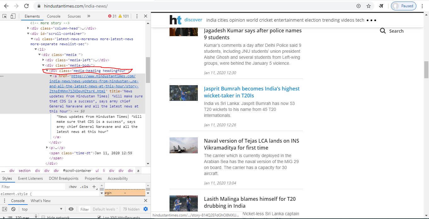 hindustan time news scrapping